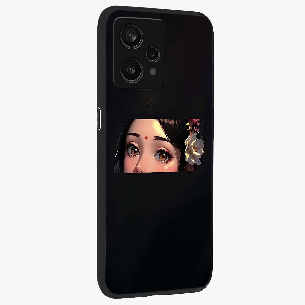 Radha Divine Embrace Glass Case upright view showcasing sacred Radha themed artwork with peaceful devotional style.
