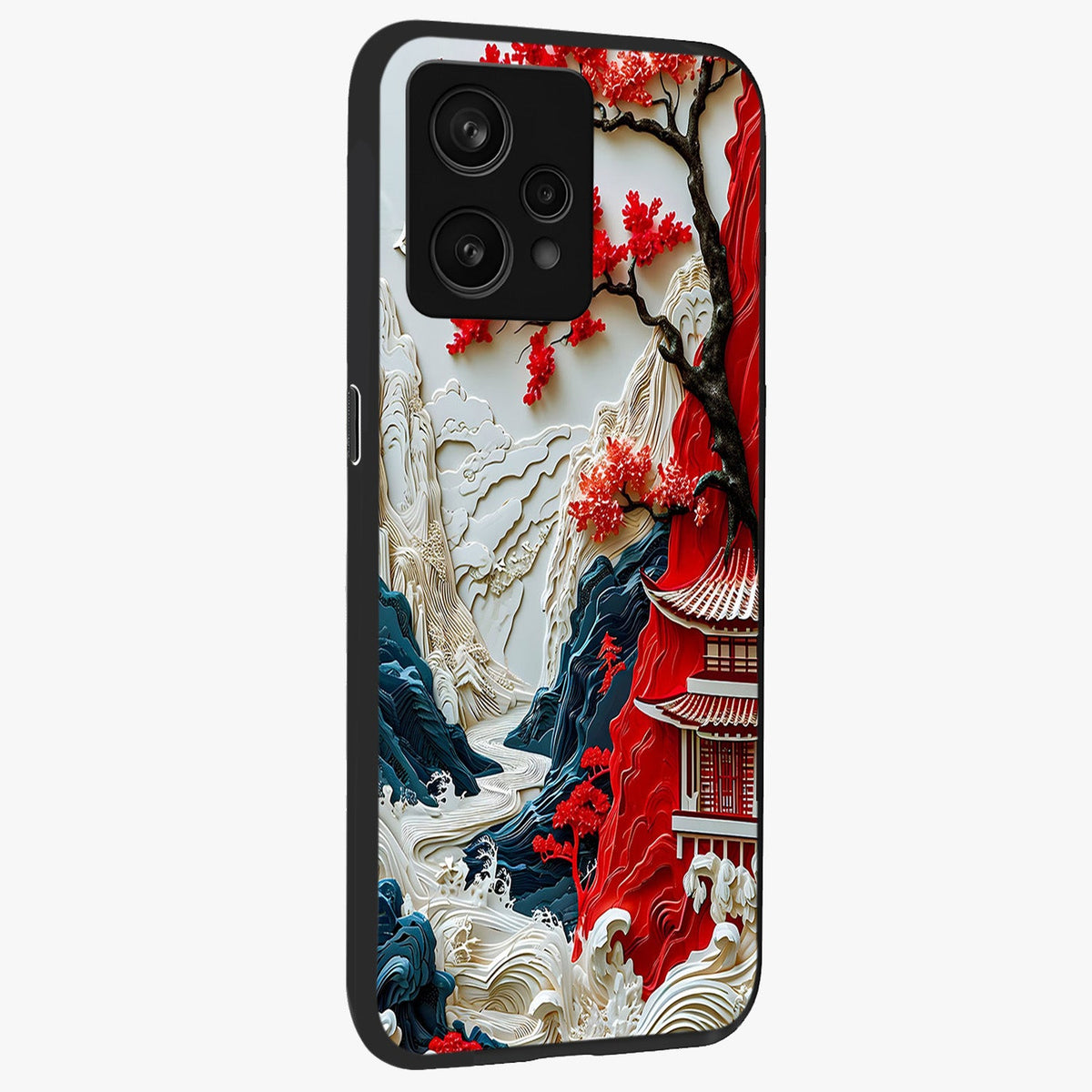 Whispers Of Sakura Waves Glass Case upright view showcasing delicate cherry blossom artwork with elegant nature theme.