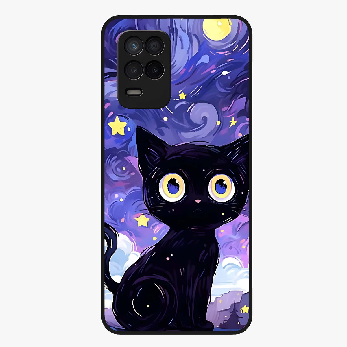 Abstract Cat Art Glass Case showing flat back view with artistic cat illustration and glossy glass finish.