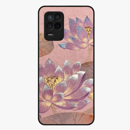 Blossom Mist Lotus Glass Case showing flat back view with serene lotus blossom artwork and glossy glass finish.