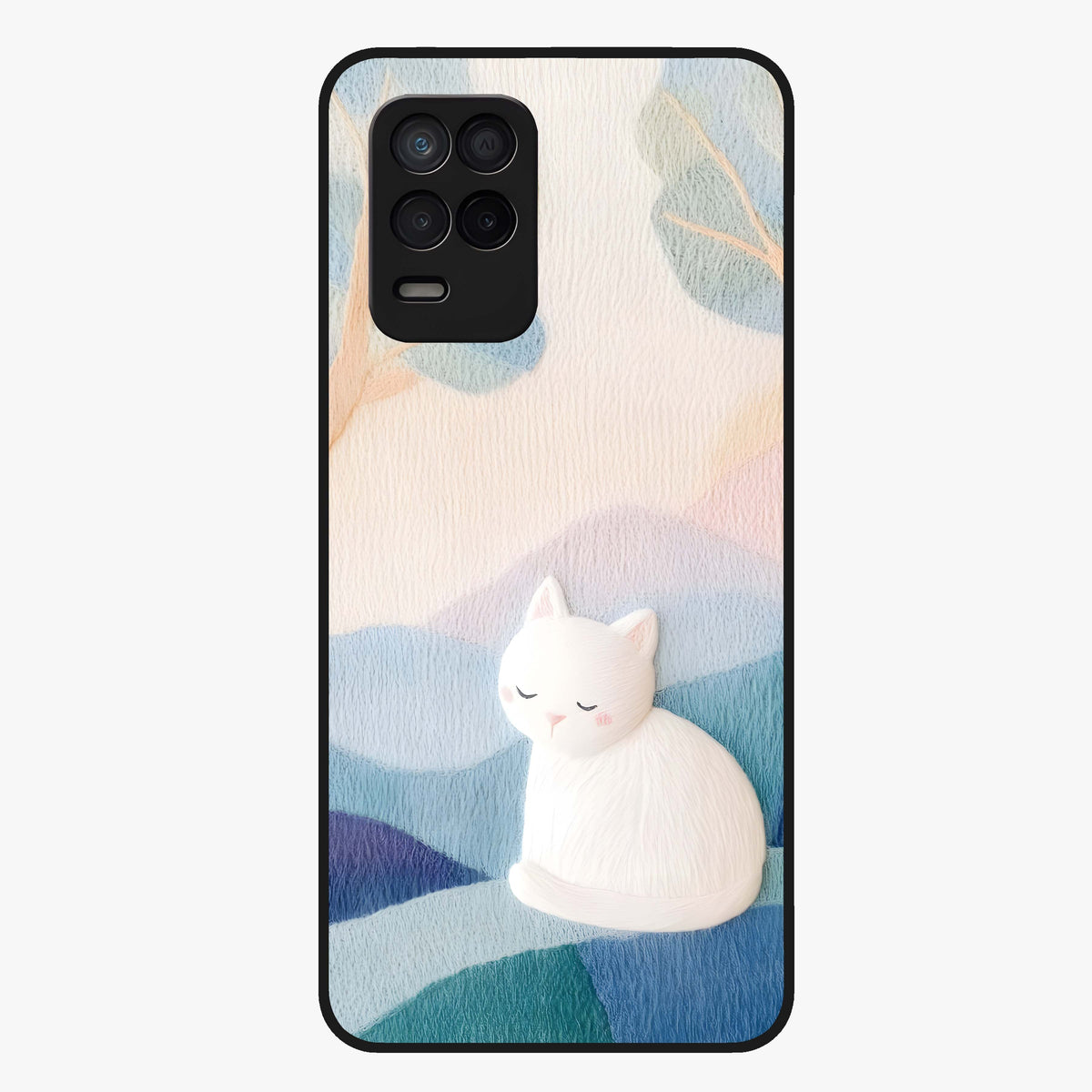 Cotton Dream Cat Glass Case showing flat back view with soft dreamy cat artwork and glossy glass finish.