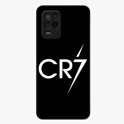 Cr7 Elite Strike Glass Case showing flat back view with dynamic football inspired artwork and glossy glass finish.