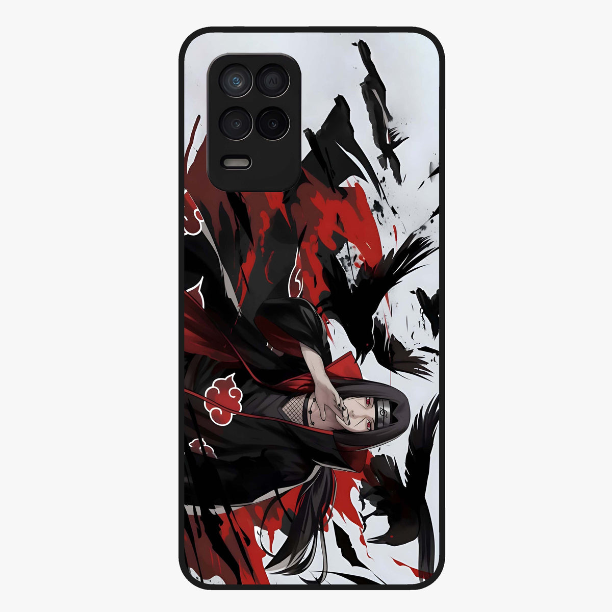 Crimson Crow Illusion Glass Case showing flat back view with artistic crow illusion artwork and glossy glass finish.