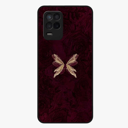 Crimson Fade Butterfly Glass Case showing flat back view with fading butterfly artwork and glossy glass finish.
