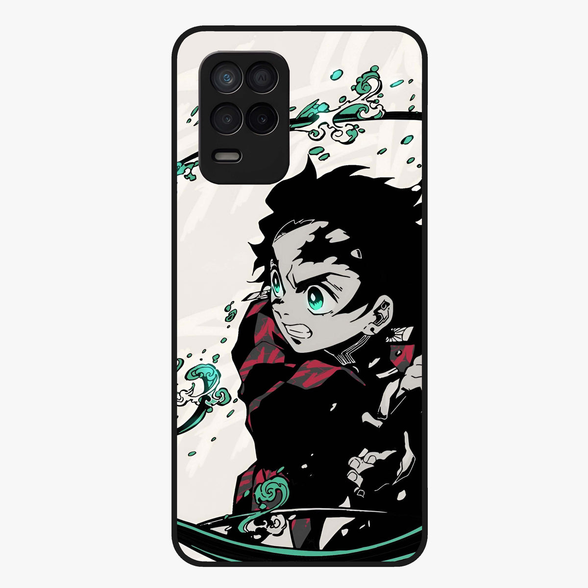 Demon Slayer Glass Case showing flat back view with bold anime inspired artwork and glossy glass finish.