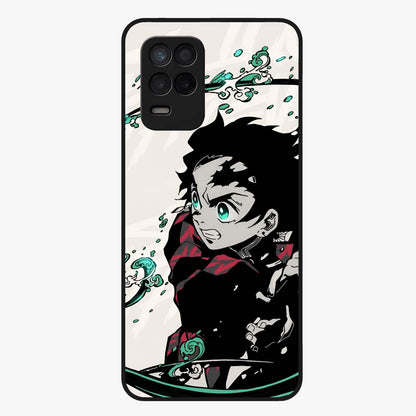 Demon Slayer Glass Case showing flat back view with bold anime inspired artwork and glossy glass finish.