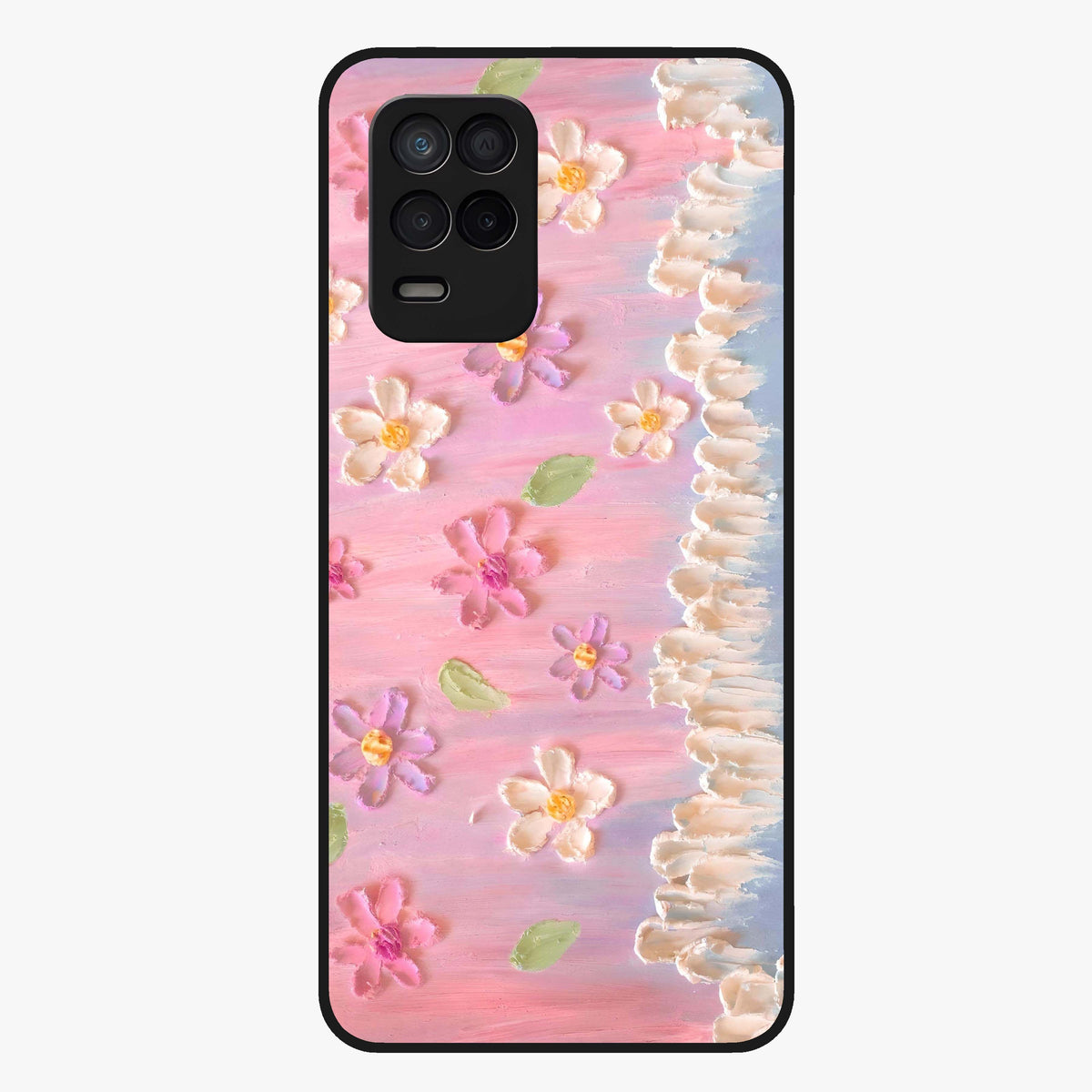 Dreamy Painted Garden Glass Case showing flat back view with artistic painted floral garden artwork and glossy glass finish.