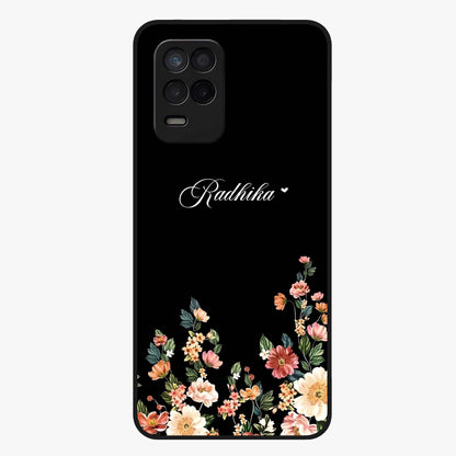Floral Design With a Custom Personalized Name Glass Case showing flat back view with floral artwork and personalized name design.