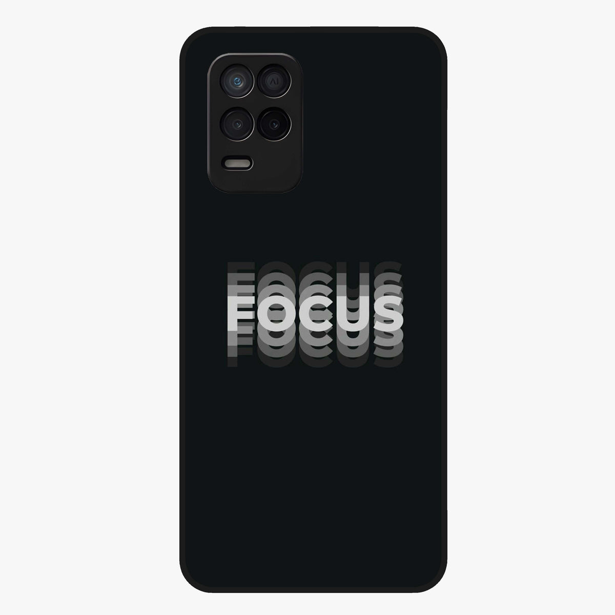 Focus Mode On Glass Case showing flat back view with bold motivational typography design and glossy glass finish.