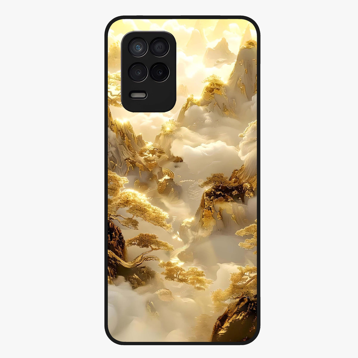 Gates Of Illumination Glass Case showing flat back view with mystical illuminated gate artwork and glossy glass finish.