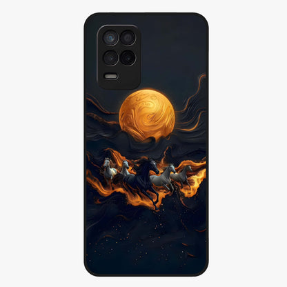 Golden Stallion Moonride Glass Case showing flat back view with majestic horse under moonlight artwork and glossy glass finish.