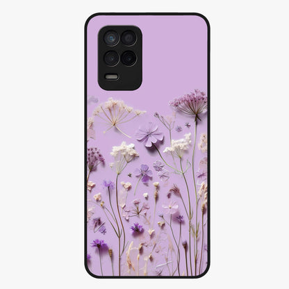 Lavender Blossom Dream Glass Case showing flat back view with soft lavender floral artwork and glossy glass finish.