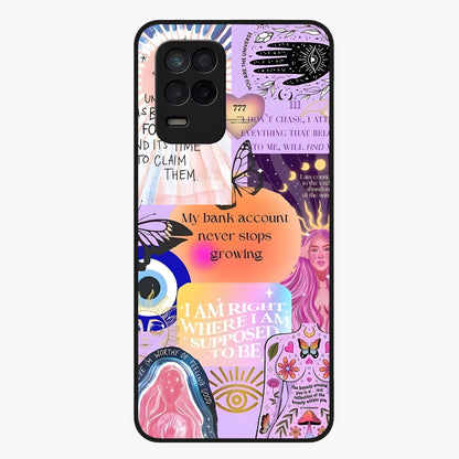 Manifestation Collage Glass Case showing flat back view with motivational collage artwork and glossy glass finish.