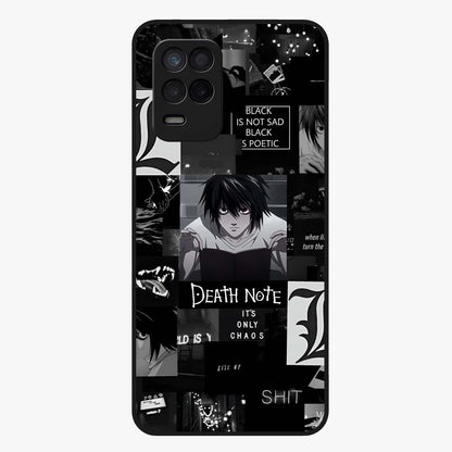 Midnight Chaos Mind Glass Case showing flat back view with abstract dark themed artwork and glossy glass finish.