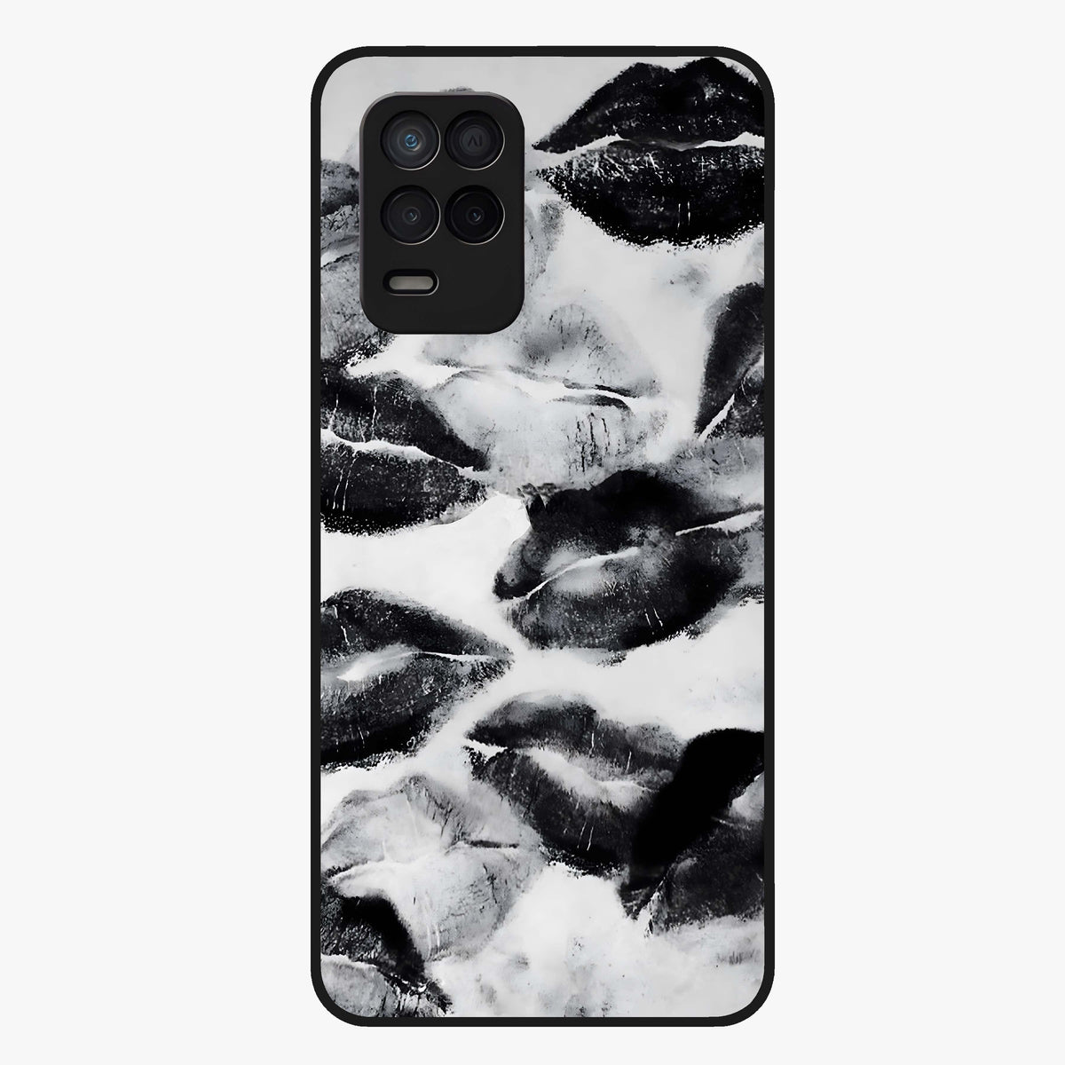 Midnight Kiss Marks Glass Case showing flat back view with lipstick kiss mark artwork and glossy glass finish.