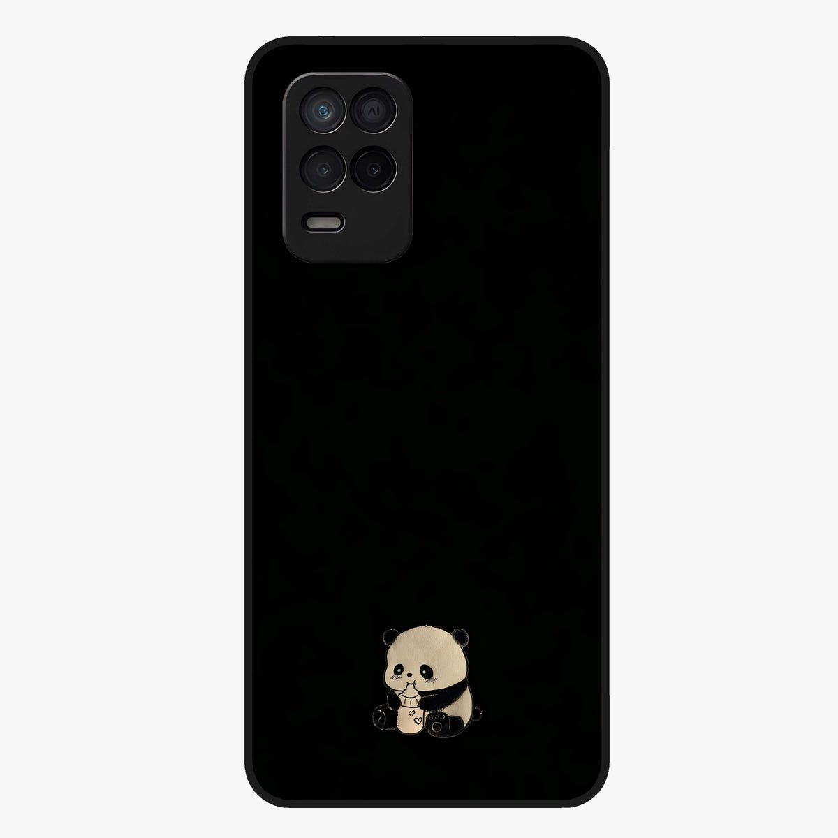 Midnight Panda Love Glass Case showing flat back view with cute panda themed artwork and glossy glass finish.