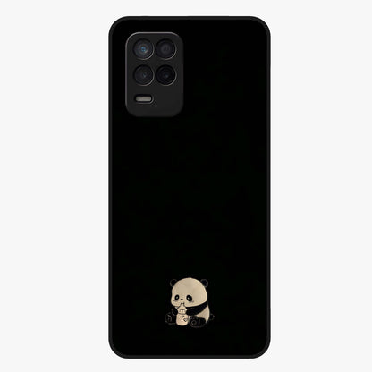 Midnight Panda Love Glass Case showing flat back view with cute panda themed artwork and glossy glass finish.