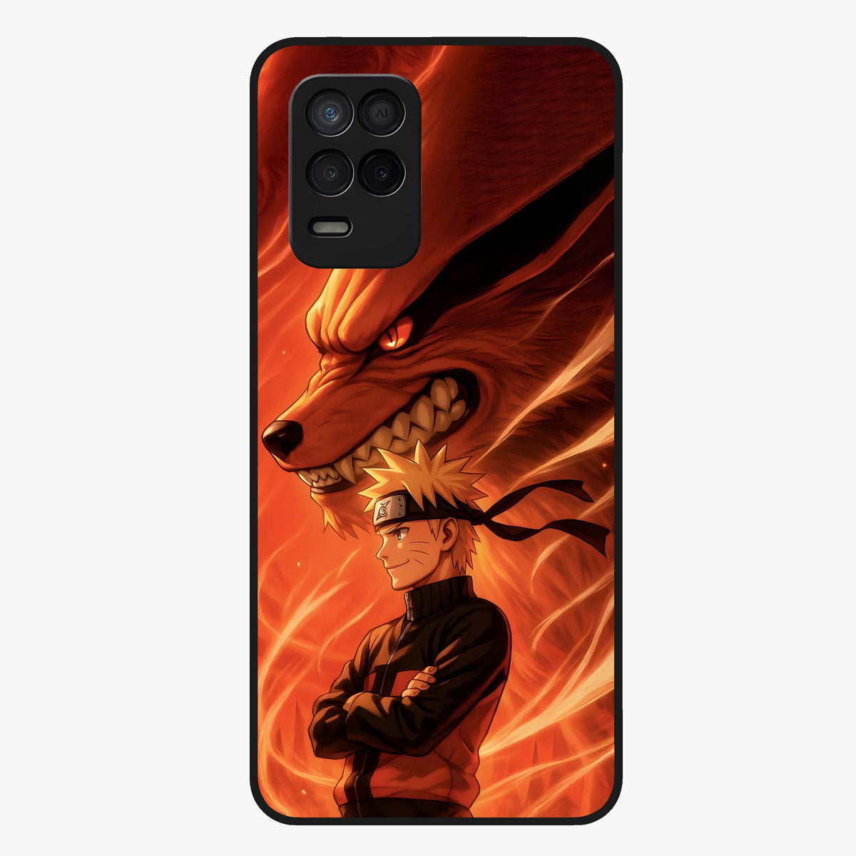 Nine Tails Legacy Glass Case showing flat back view with powerful nine-tailed fox inspired artwork and glossy glass finish.