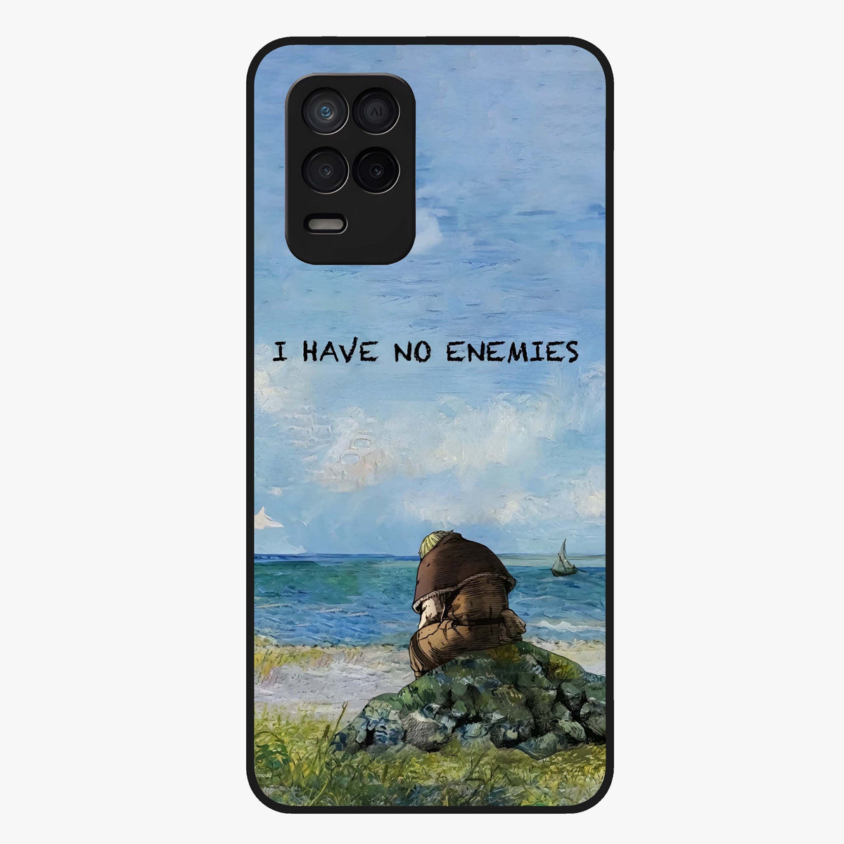 Peace Beyond War Glass Case showing flat back view with symbolic peace themed artwork and glossy glass finish.