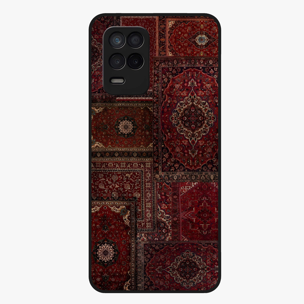 Persian Velvet Tale Glass Case showing flat back view with luxurious Persian velvet pattern artwork and glossy glass finish.