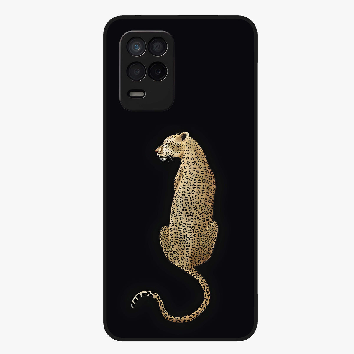Regal Leopard Glass Case showing flat back view with bold leopard artwork and glossy glass finish.
