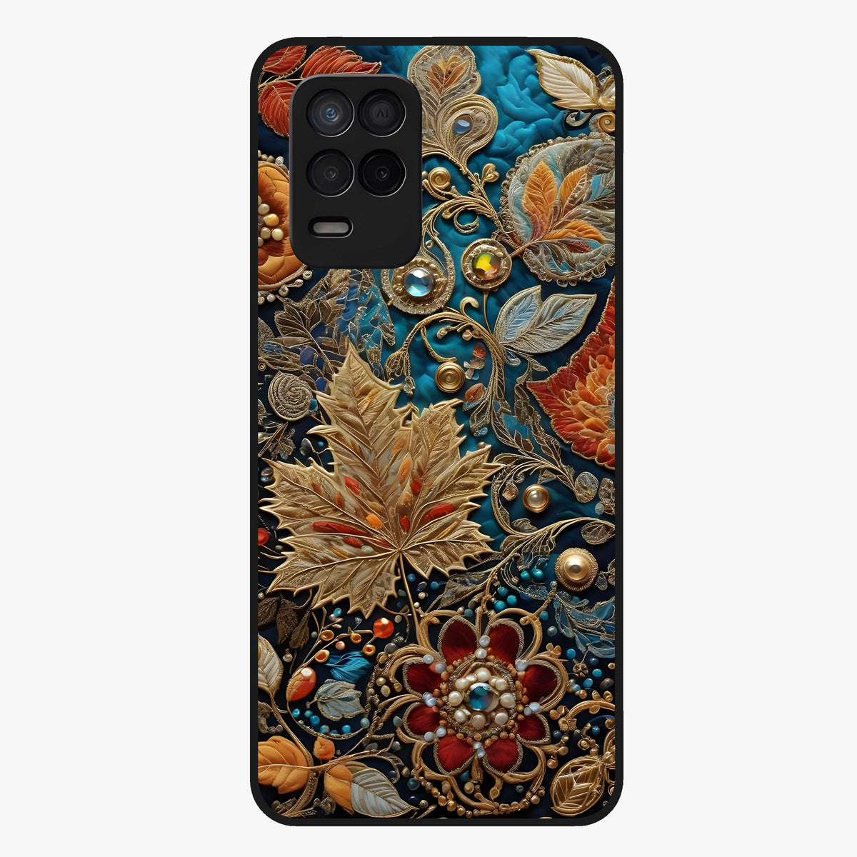 Royal Jewel Garden Glass Case showing flat back view with decorative floral garden artwork and glossy glass finish.