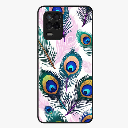 Royal Peacock Feathers Glass Case showing flat back view with colorful peacock feather artwork and glossy glass finish.
