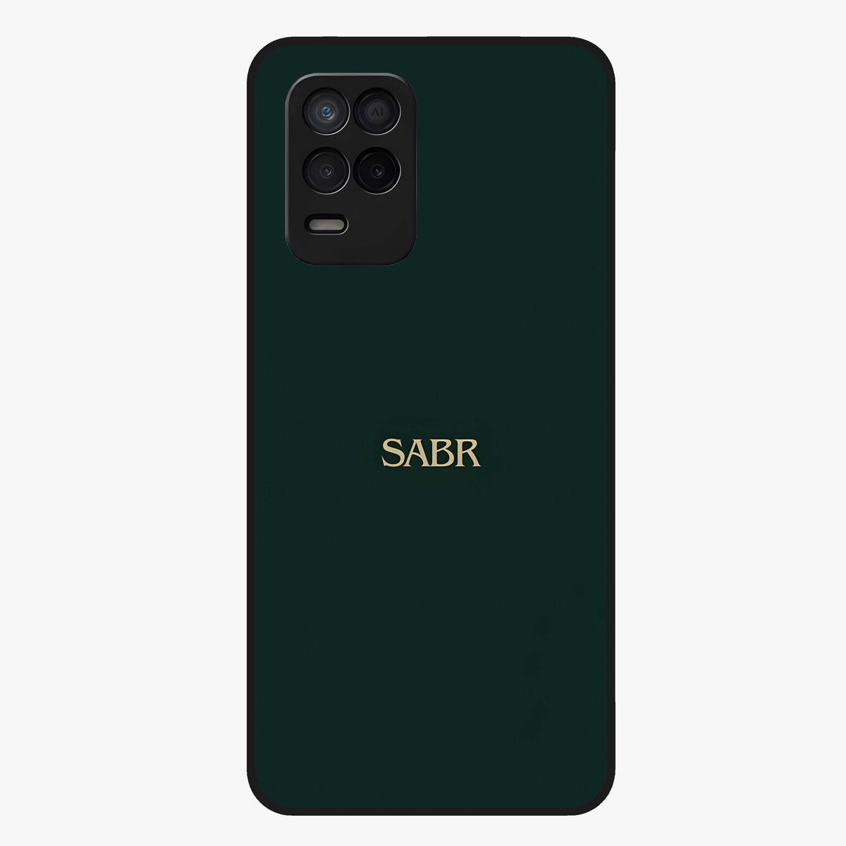Sabr Minimal Patience Glass Case showing flat back view with minimalist typography artwork and glossy glass finish.