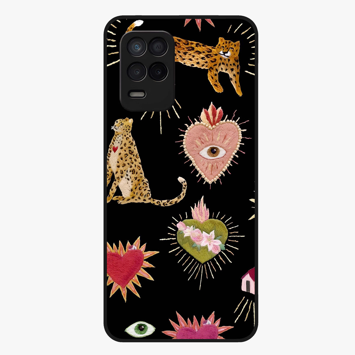 Sacred Jungle Heart Glass Case showing flat back view with jungle inspired heart artwork and glossy glass finish.