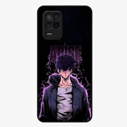 Shadow Monarch Awakening Glass Case showing flat back view with powerful dark monarch themed artwork and glossy glass finish.