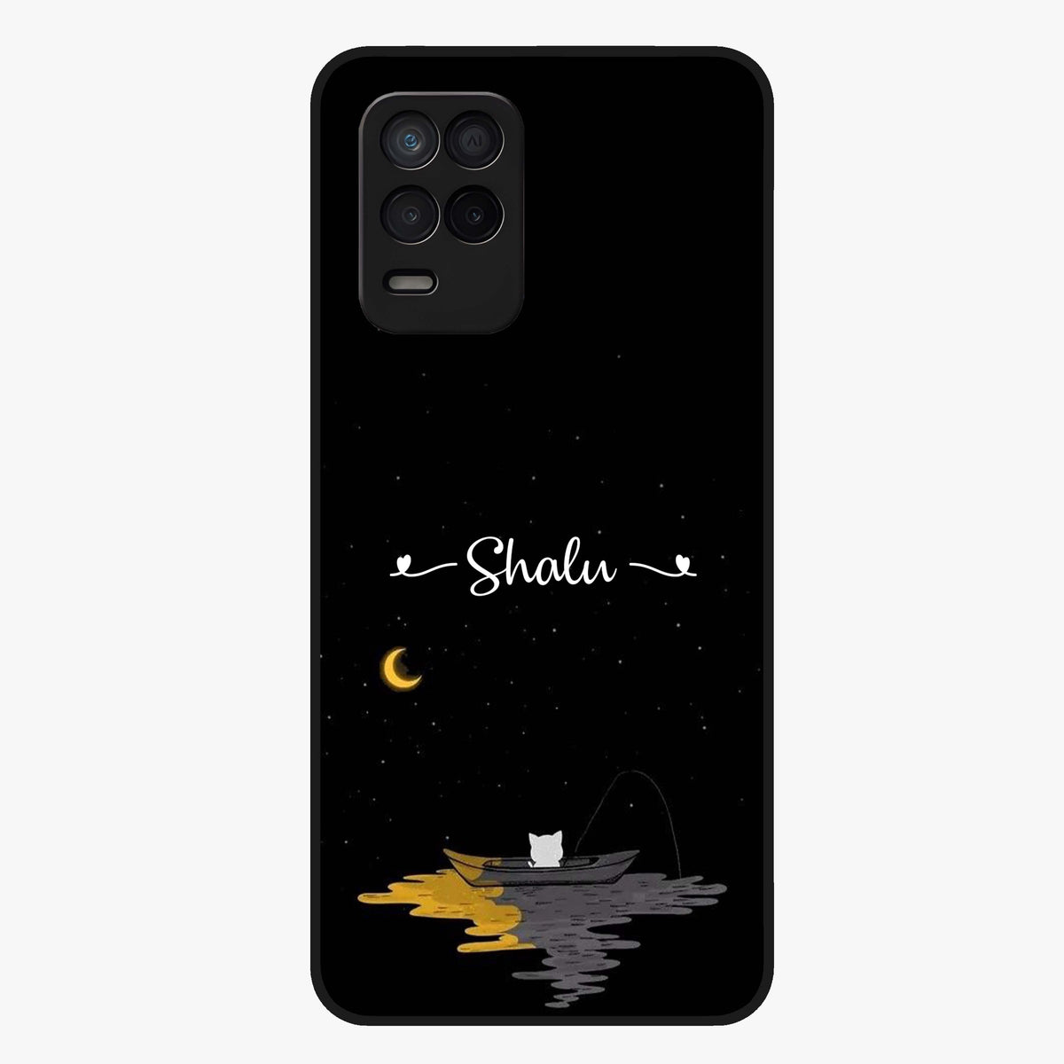 Silent Night Row Glass Case showing flat back view with calm night themed artwork and glossy glass finish.