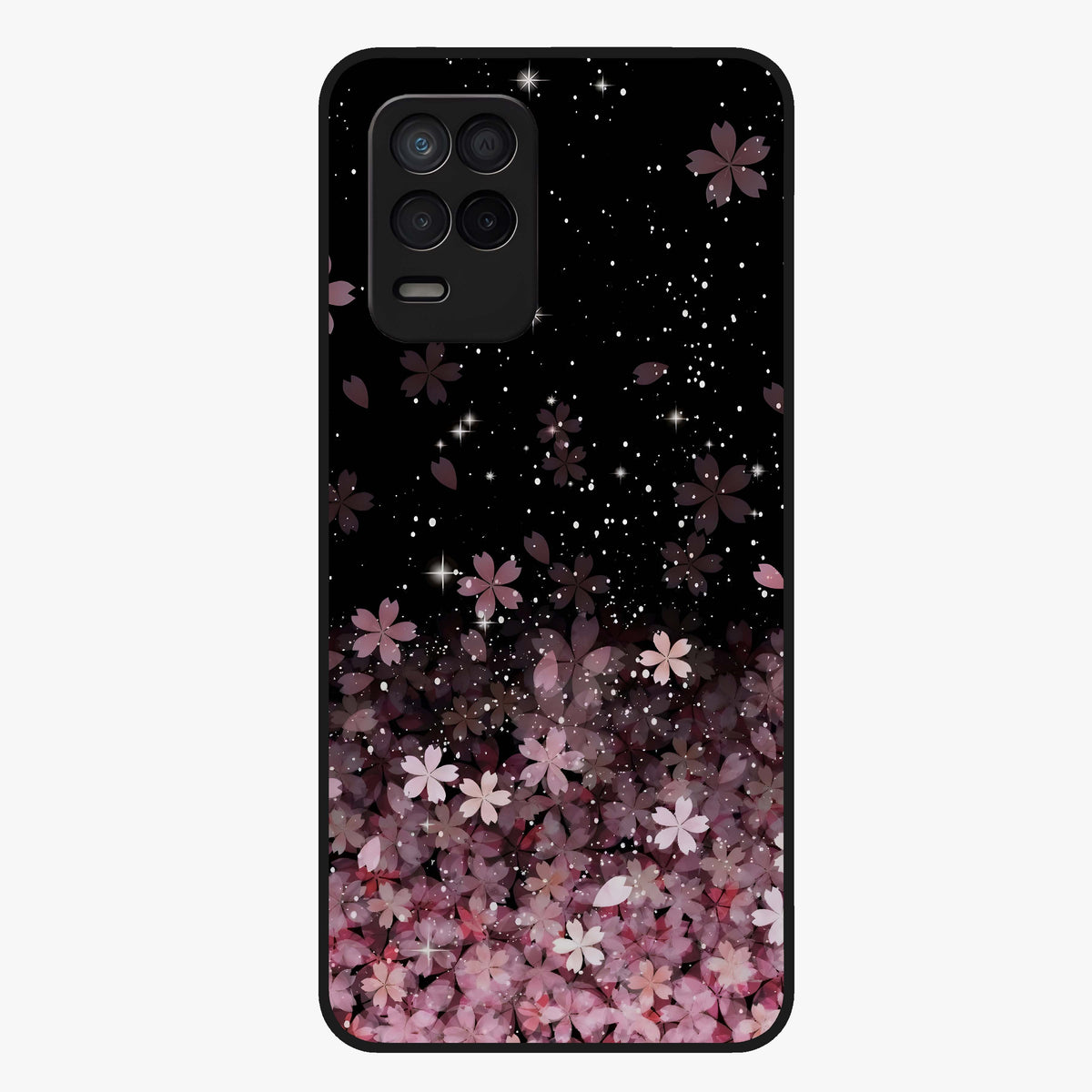 Small Starry Flowers Glass Case showing flat back view with delicate starry floral artwork and glossy glass finish.