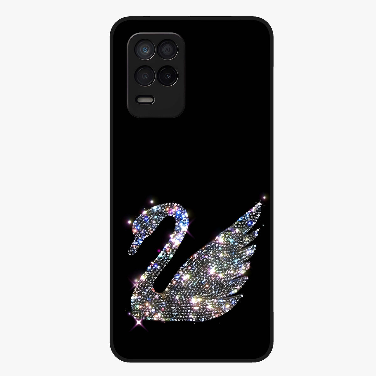 Starlit Swan Grace Glass Case showing flat back view with graceful swan artwork under starry sky and glossy glass finish.