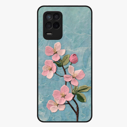 Threaded Blossom Breeze Glass Case showing flat back view with delicate blossom artwork and glossy glass finish.