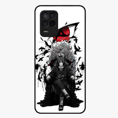 Uchiha Shadow Throne Glass Case showing flat back view with cosmic underwater themed artwork and glossy glass finish.