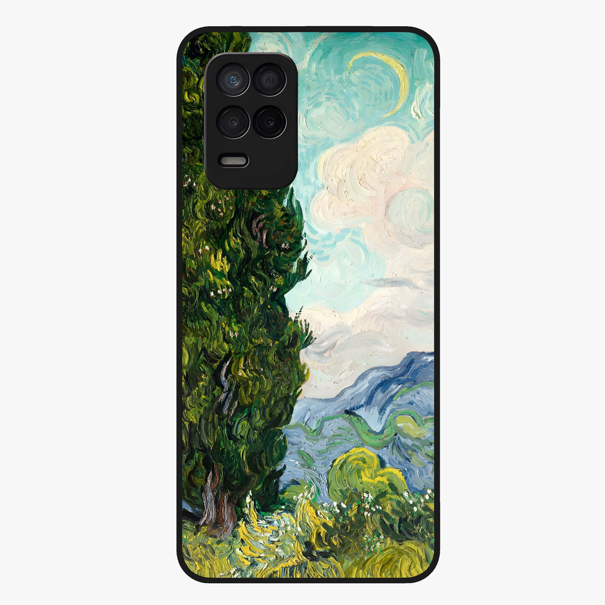 Van Gogh Vintage Art Glass Case showing flat back view with vintage painterly artwork inspired by Van Gogh style and glossy glass finish.