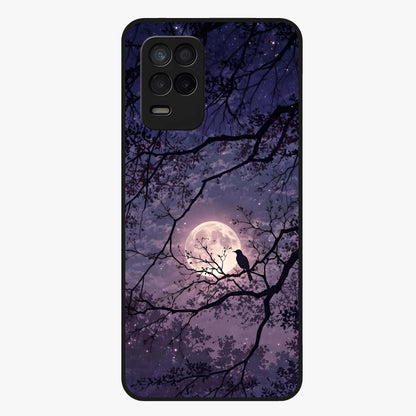 Whispering Moon Silence Glass Case showing flat back view with serene moon themed artwork and glossy glass finish.