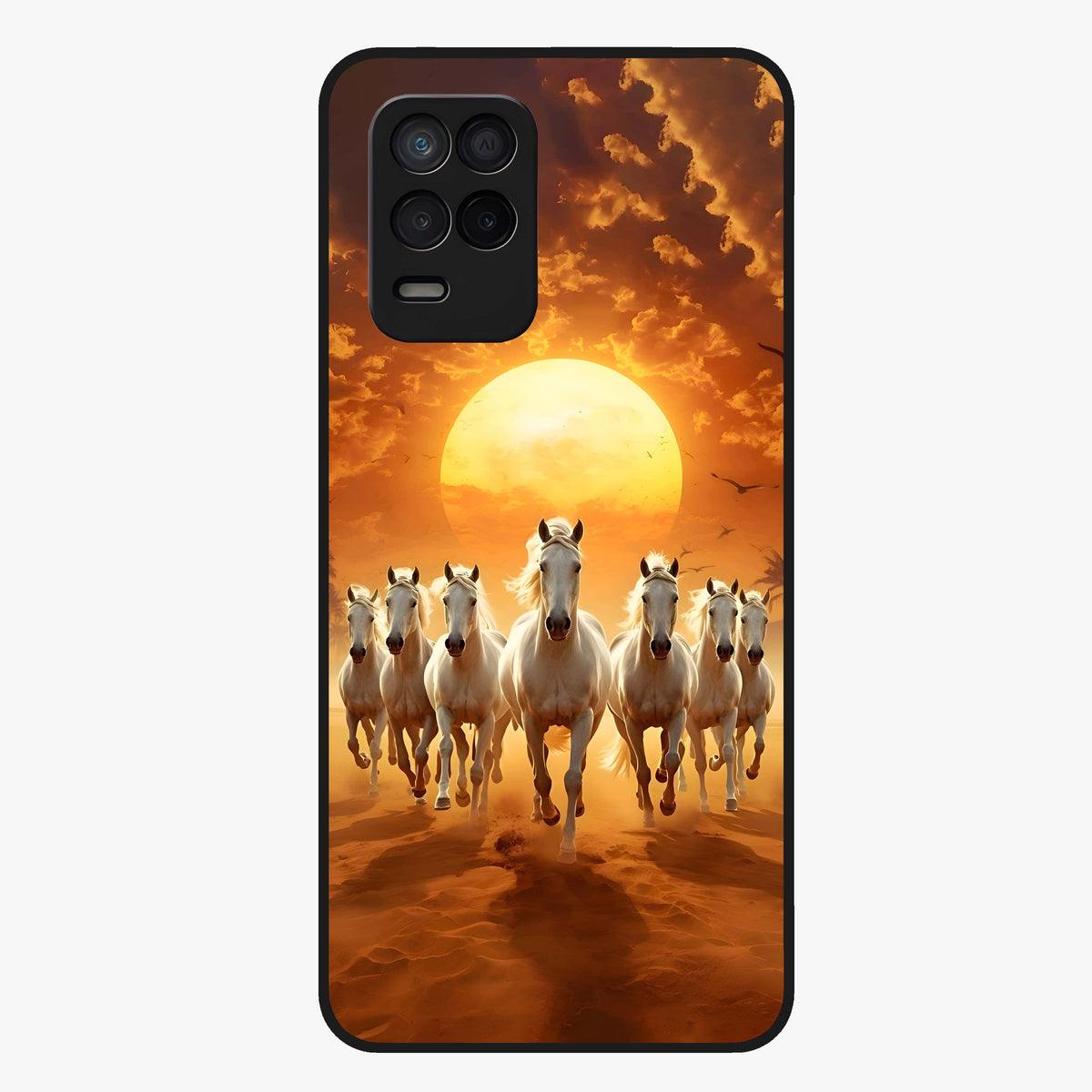 Wild Sunset Majesty Glass Case showing flat back view with majestic sunset landscape artwork and glossy glass finish.