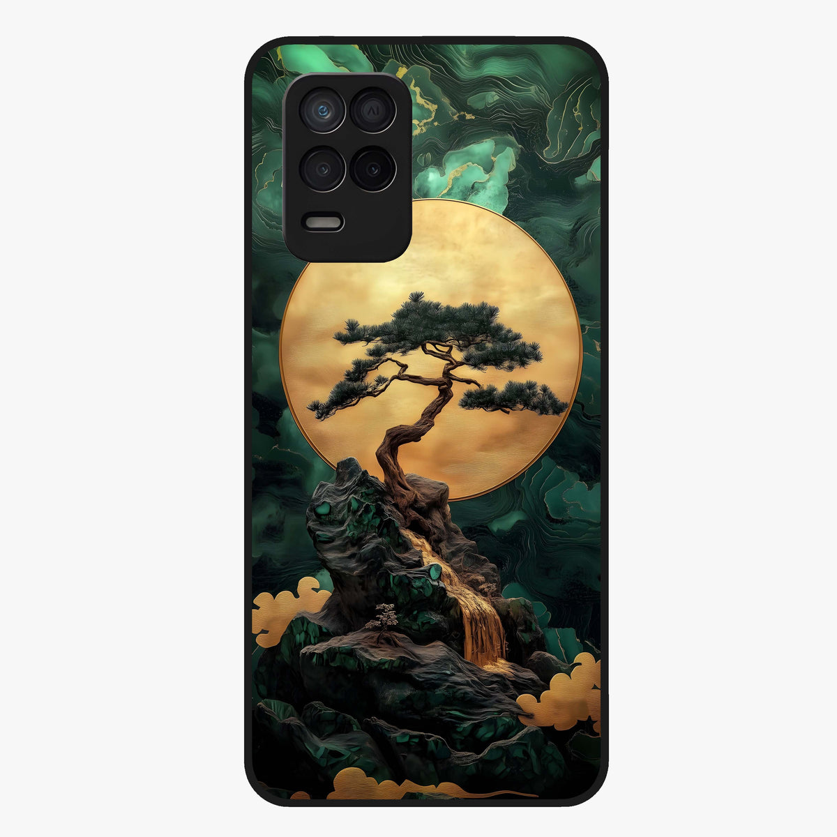 Zen Moon Rise Glass Case showing flat back view with calm moonrise artwork and glossy glass finish.