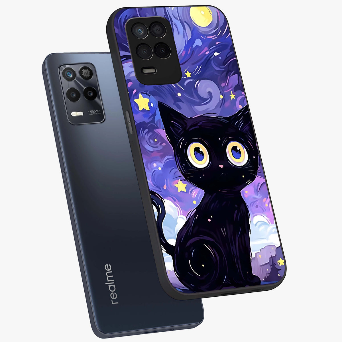 Abstract Cat Art Glass Case displayed in angled mockup highlighting modern abstract cat artwork and sleek glass surface.