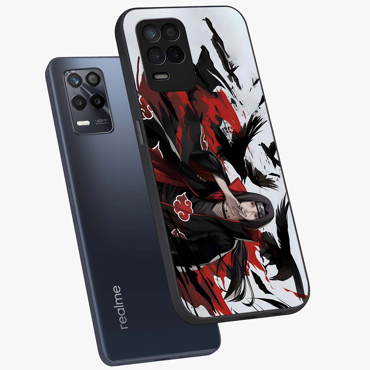 Crimson Crow Illusion Glass Case displayed in angled mockup highlighting mysterious crow graphic with dark aesthetic style.