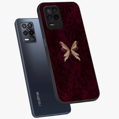 Crimson Fade Butterfly Glass Case displayed in angled mockup highlighting elegant butterfly design with crimson gradient aesthetic.