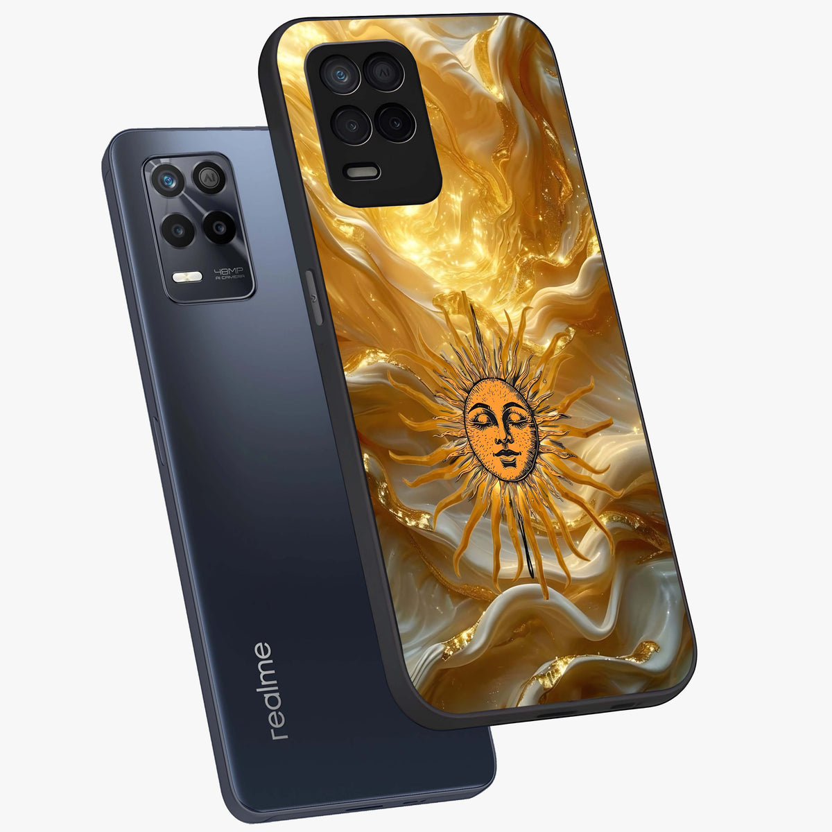 Eternal Golden Glow Glass Case displayed in angled mockup highlighting glowing golden aesthetic design with elegant style.