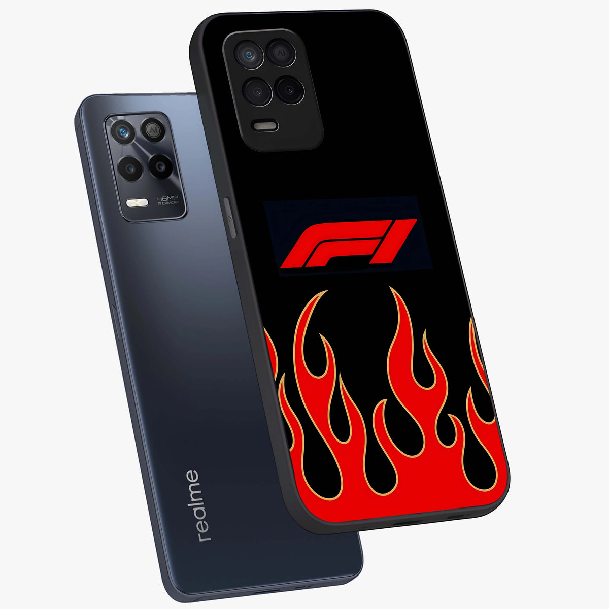 Fire F11 Glass Case displayed in angled mockup highlighting bold fire inspired graphic with energetic aesthetic style.