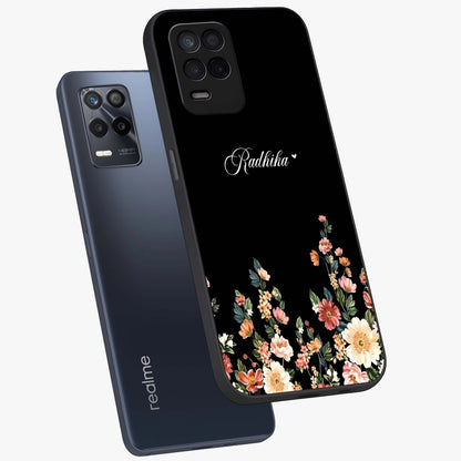 Floral Design With a Custom Personalized Name Glass Case displayed in angled mockup highlighting elegant floral pattern with custom name feature.