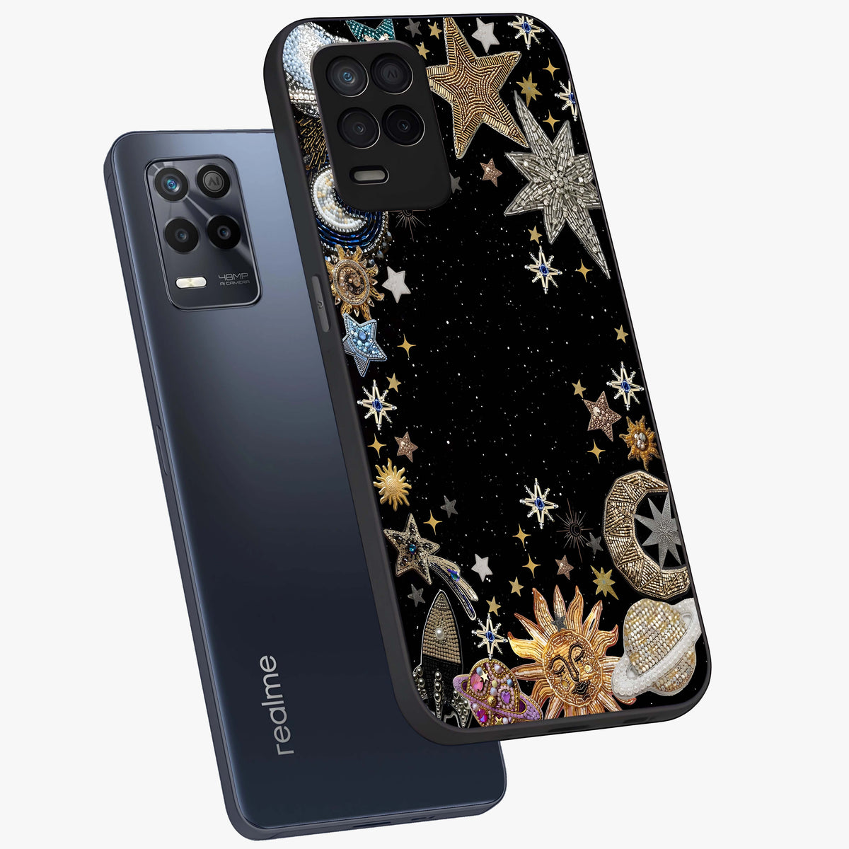 Galactic Jewel Stars Glass Case displayed in angled mockup highlighting shining celestial star design with cosmic aesthetic style.