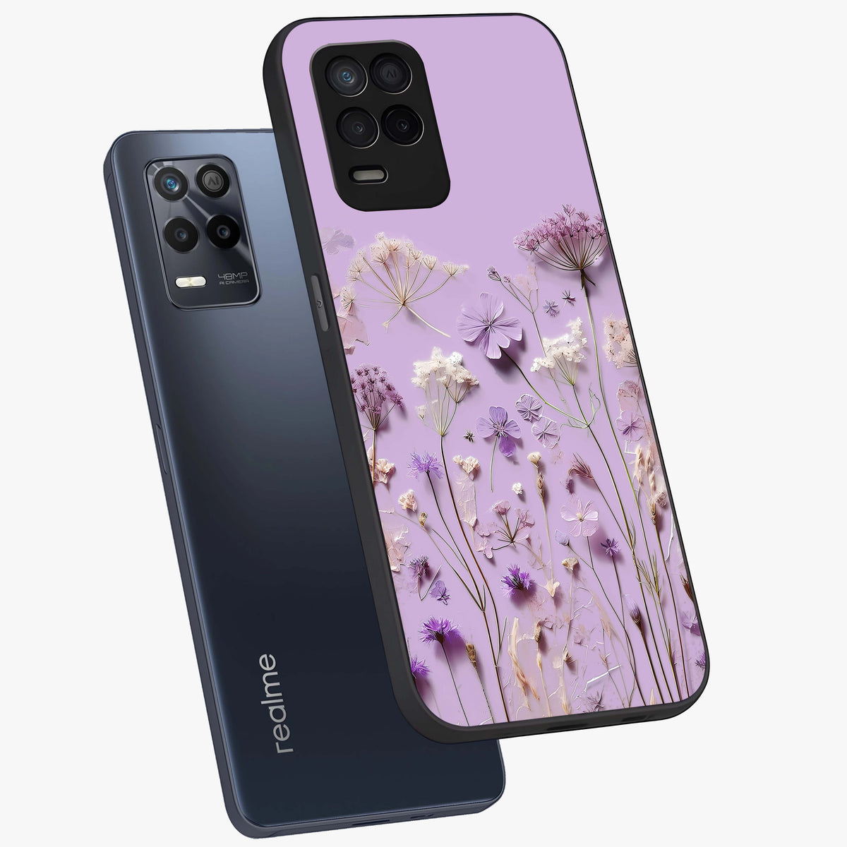 Lavender Blossom Dream Glass Case displayed in angled mockup highlighting dreamy lavender flower design with calming aesthetic style.