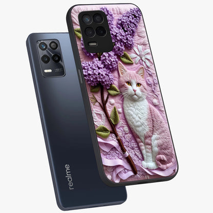 Lavender Cat Whimsy Glass Case displayed in angled mockup highlighting playful feline illustration with pastel lavender aesthetic.