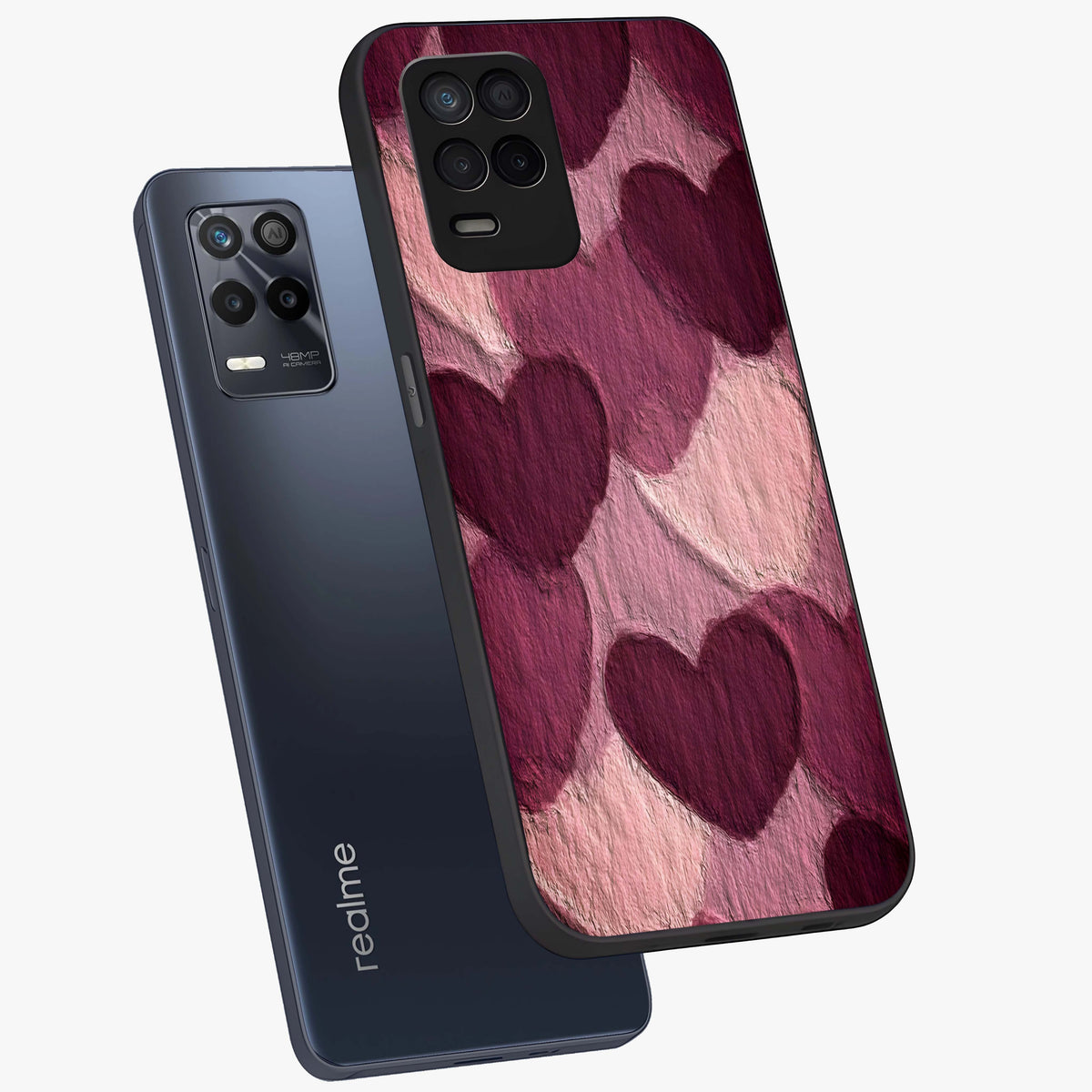 Layered Paper Hearts Glass Case displayed in angled mockup highlighting creative paper craft heart design with romantic aesthetic.