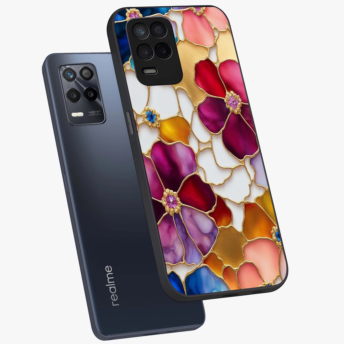 Marble Flower Pattern Glass Case displayed in angled mockup highlighting elegant marble floral design with modern aesthetic.